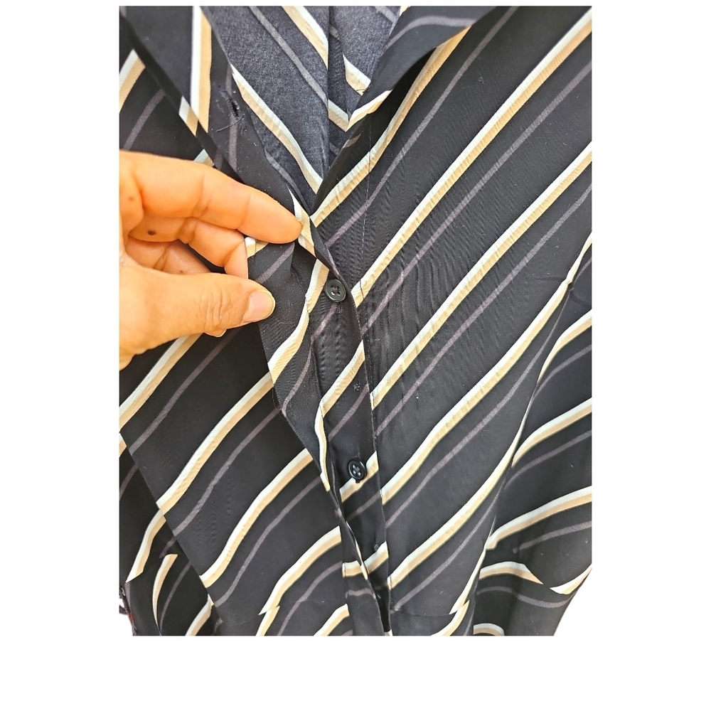 Banana Republic Striped Black with White Gold Stripes Belted Collar Dress Size 6 - Picture 7 of 12